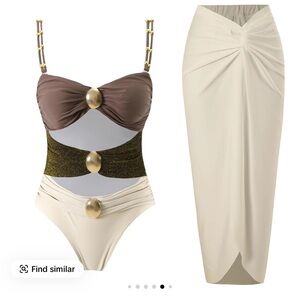 TIKTOK VIRAL Brown and Cream Goddess Swimsuit with Skirt